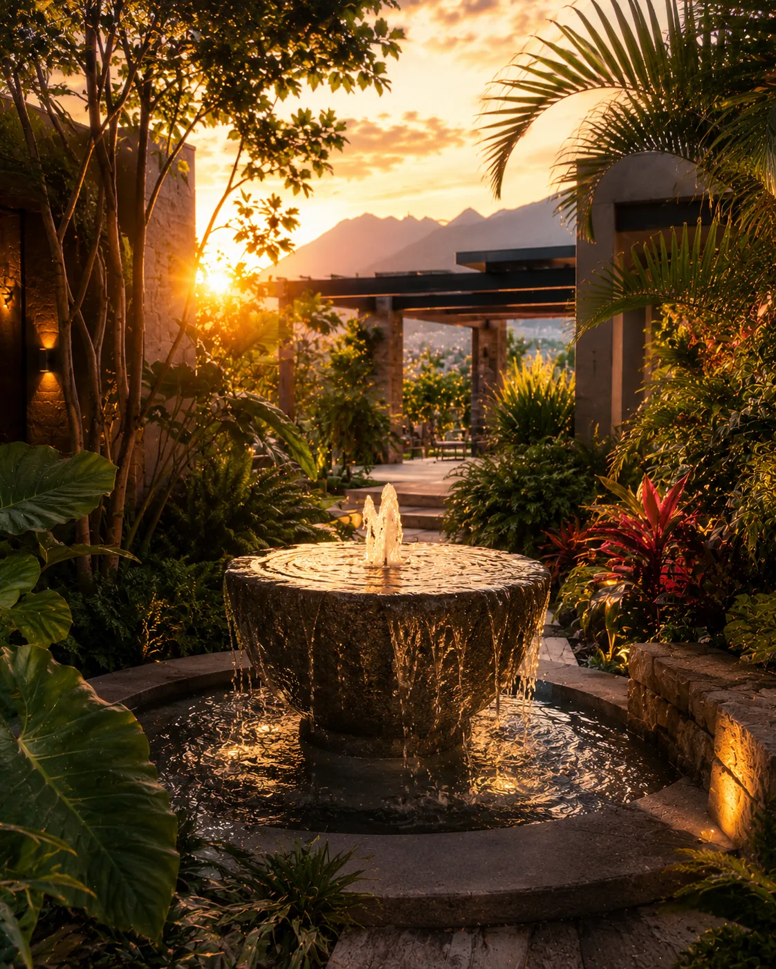 Alberca de lujo perfectamente limpia en Monterrey al atardecer